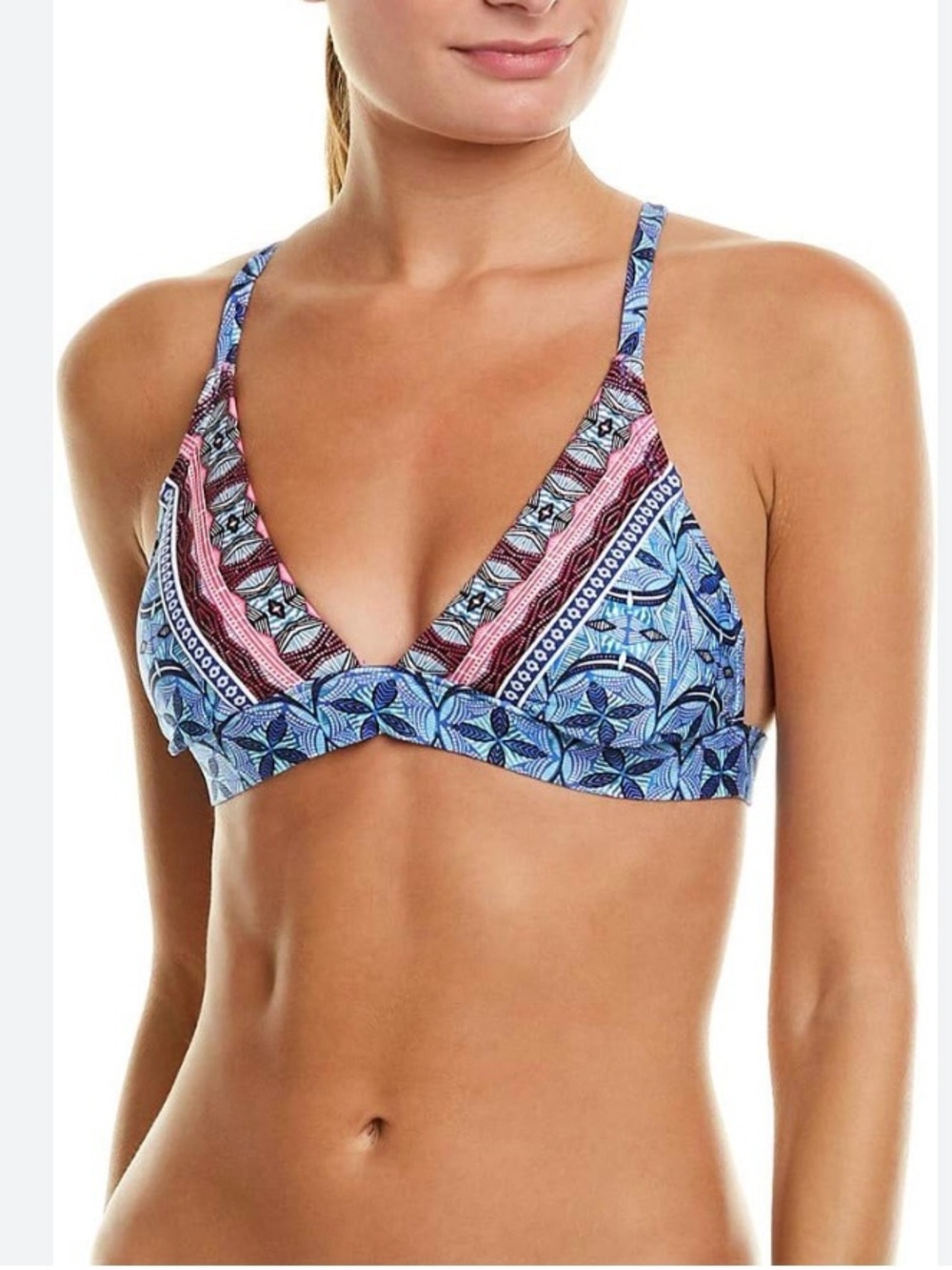 La Blanca Mosaic Print Triangle Cross Back Bikini Top New